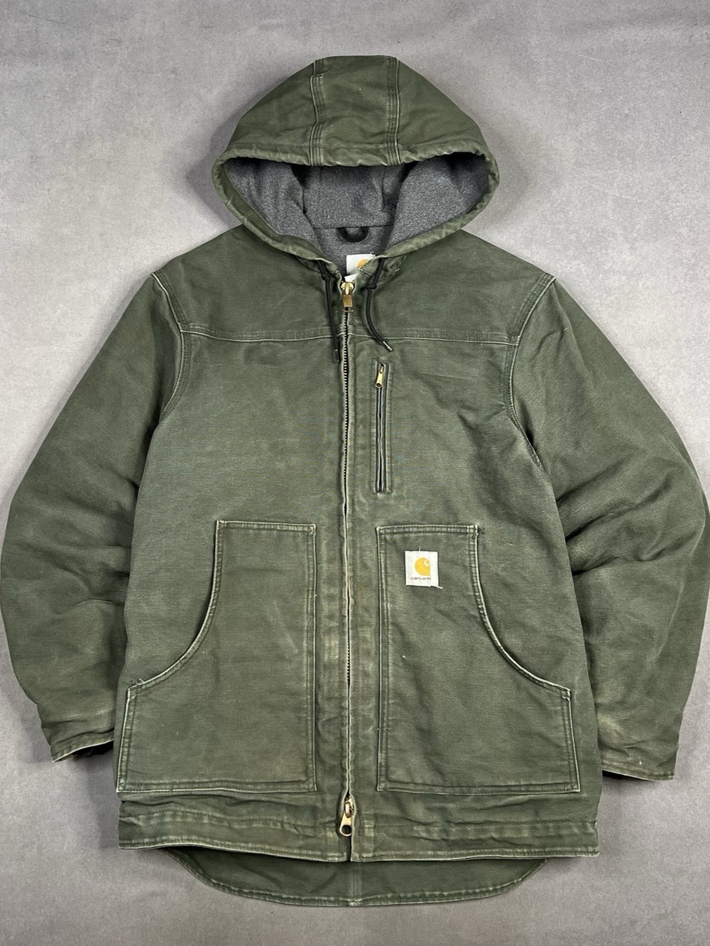 Carhartt Duck Hooded Ridge Coat Men'Small Green & Gray Small